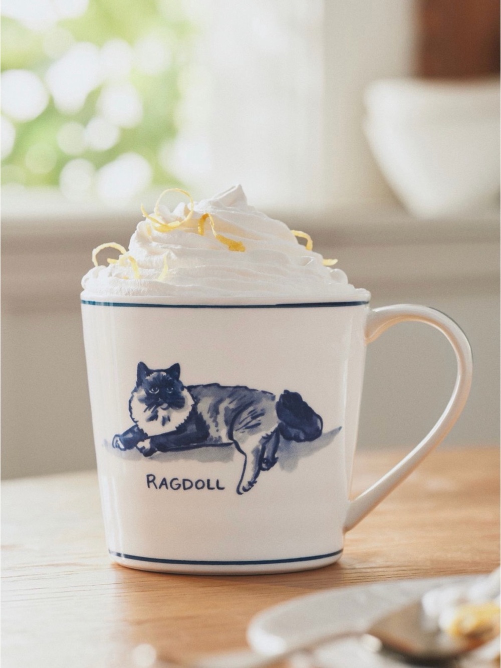 NWT Anthropologie Molly Hatch Ragdoll Cat Stoneware Mug Blue White